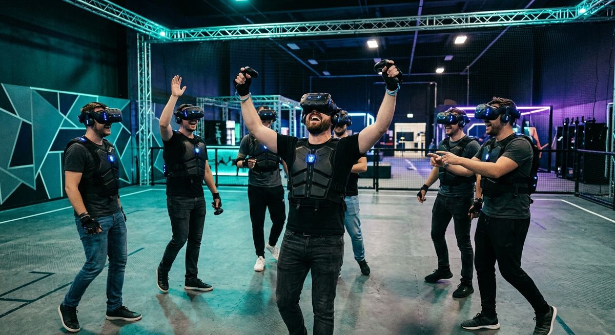 Despedida de soltero en Barcelona jugando en una arena de realidad virtual