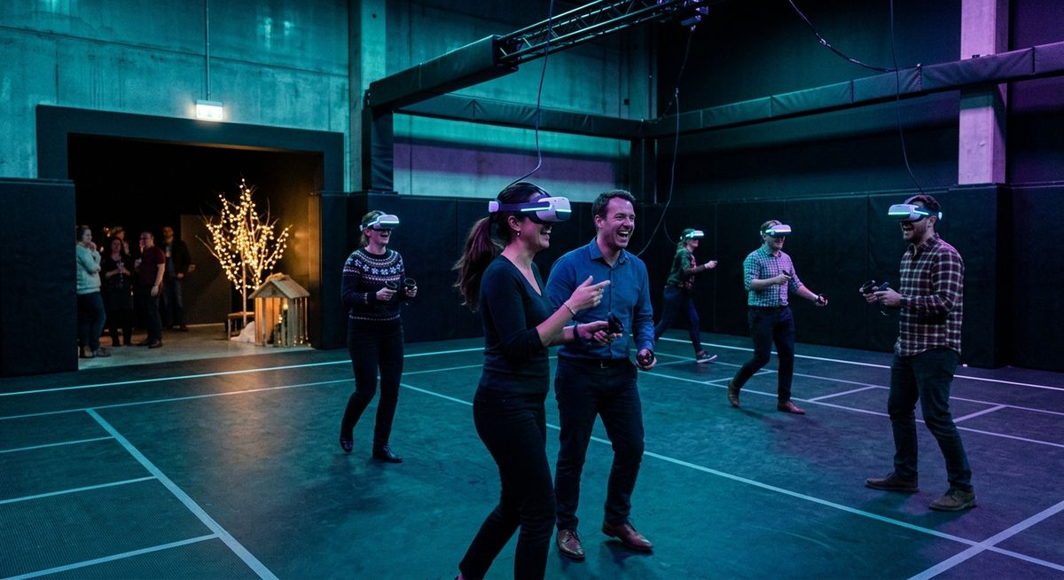 Cena de Navidad de empresa con actividad de realidad virtual en equipo
